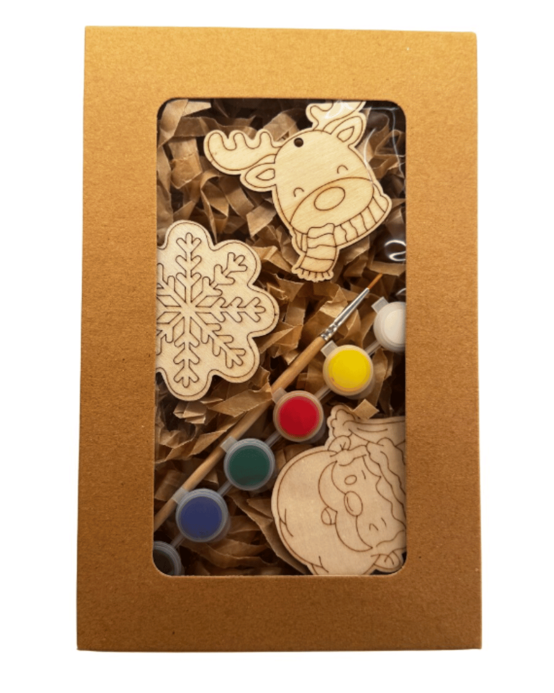 Set creativ pictura MODEL 1 -  tempera scolara, 6 culori, pensula 16.5cm, blancuri lemn 5.5x8cm